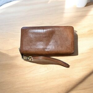Fossil Tan Leather Clutch